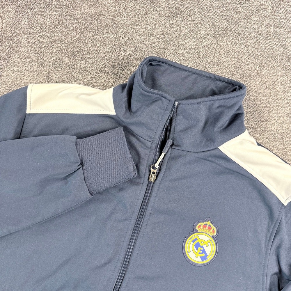 Real Madrid CF Mens Track Jacket Navy Blue White Full Zip Soccer Training Large